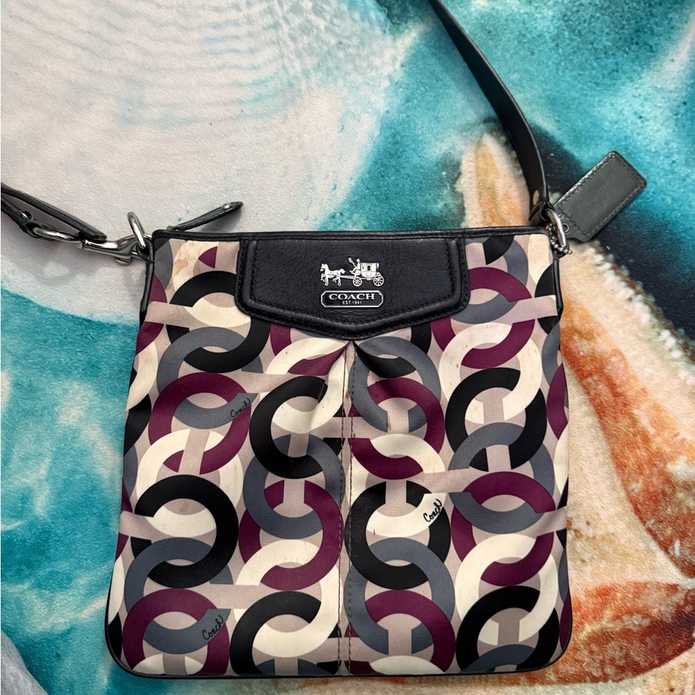 Coach Black and Burgundy Signature Crossbody Bag
